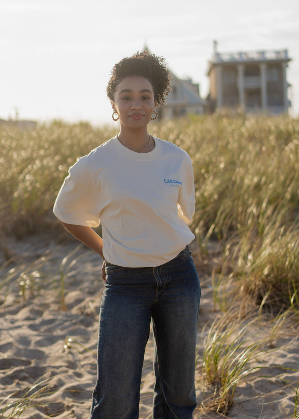 “God’s Idea” Oversized Heavy Faded T-Shirt (Cream)