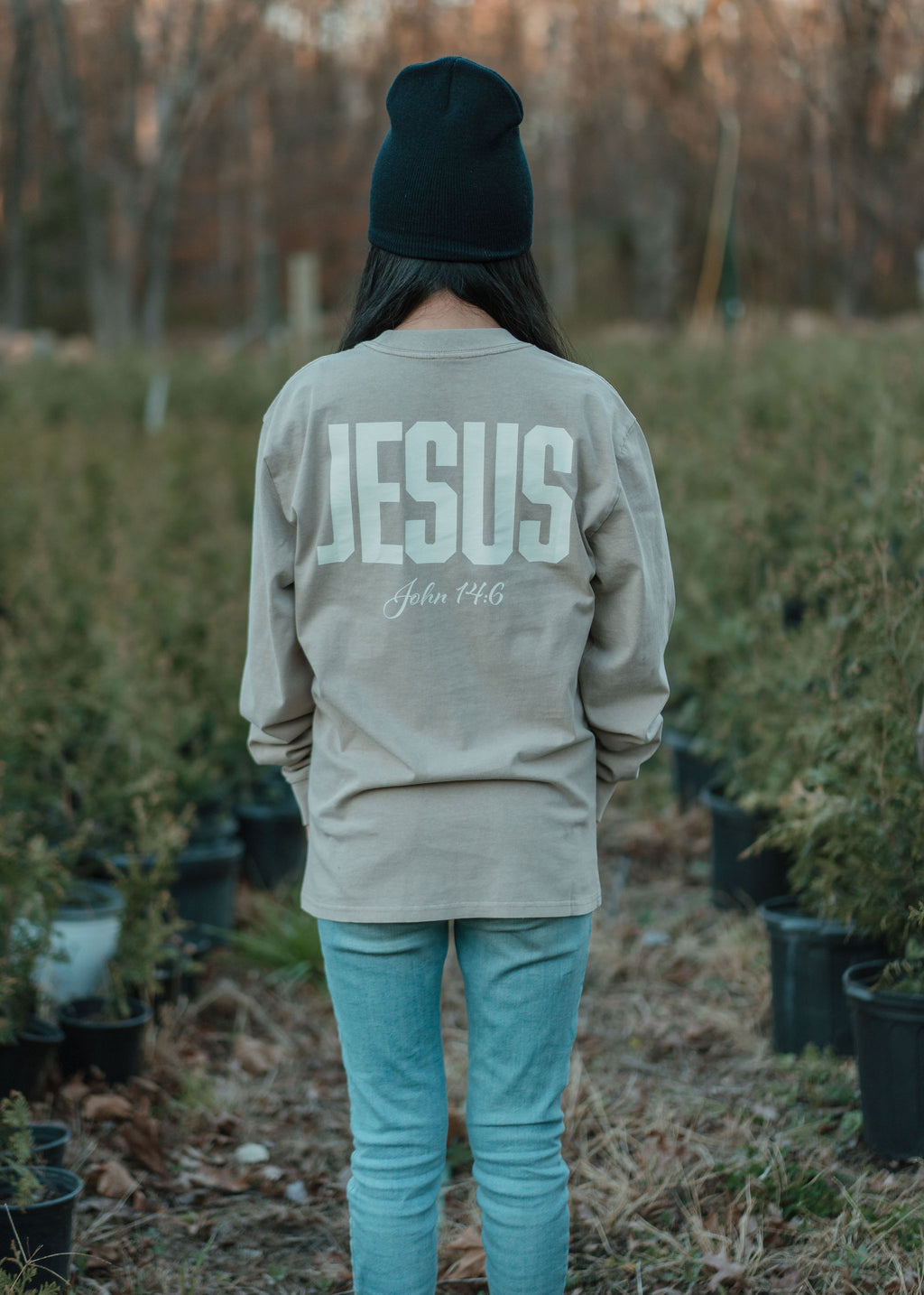 Jesus, Faded Heavyweight Long Sleeve Shirt (Tan)