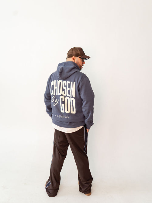 Blue Chosen By God Christian hoodie inspired by 1 Peter 2:9 featuring premium urban streetwear styling with a relaxed unisex fit and faith-based design for everyday wear.