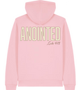 Back view of the pink Anointed Christian zipper hoodie inspired by Luke 4:18.