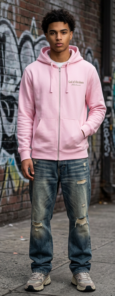 Pink Luke 4:18 Anointed zip-up hoodie by God of Abraham Adonai.