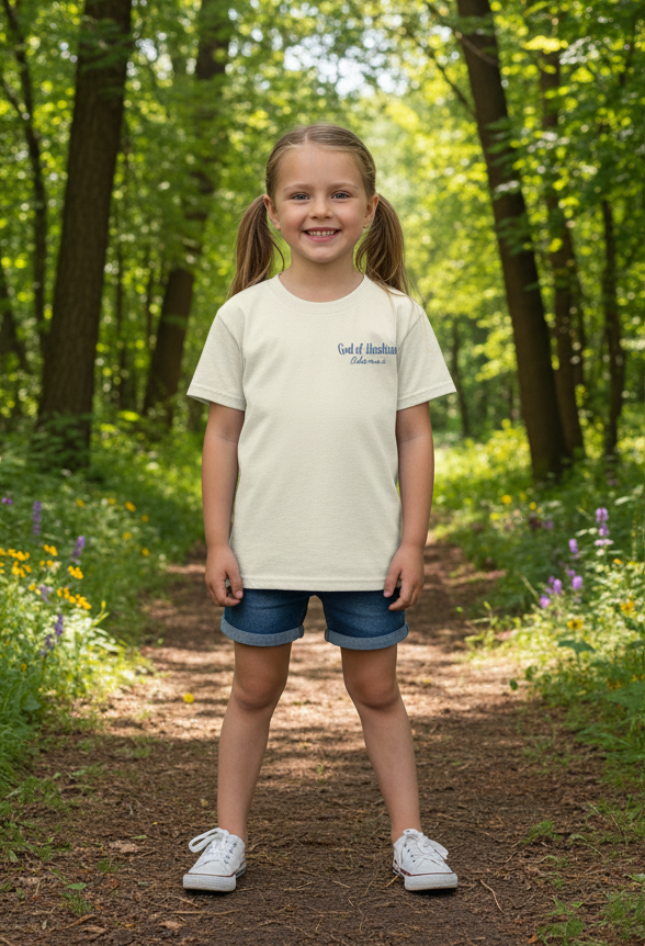 1 Peter 2:9 youth Christian t-shirt royal blue print on ecru front view