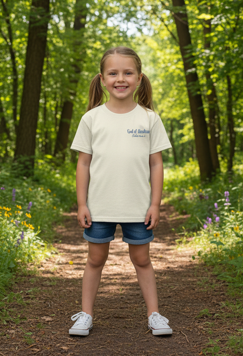 1 Peter 2:9 youth Christian t-shirt royal blue print on ecru front view