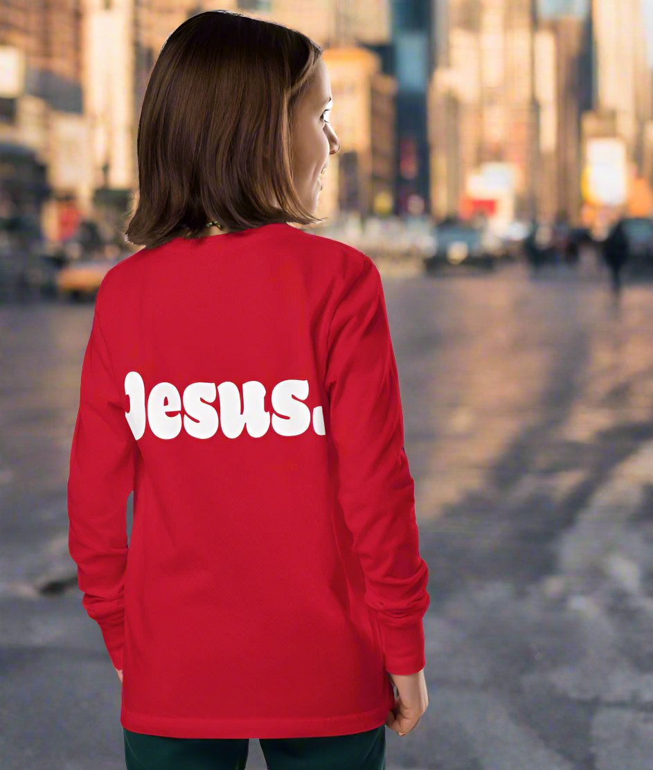 Jesus. - Youth Long Sleeve Shirt (Red or Black)